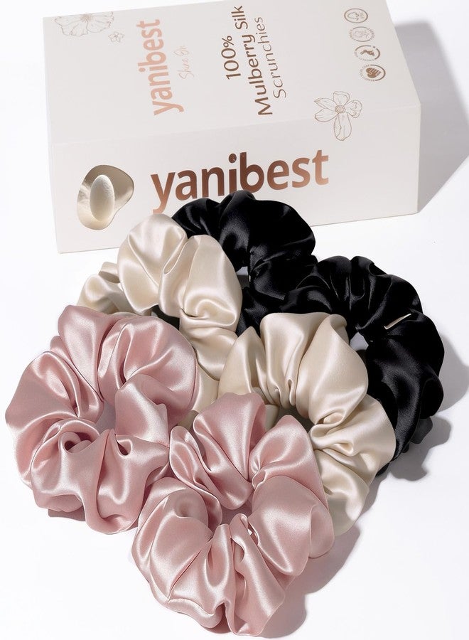 Yanibest 100% Mulberry Silk Scrunchies for Hair Care, No Damage Silk Hair Ties for Women and Girls 6 pcs, Classic - Image 1